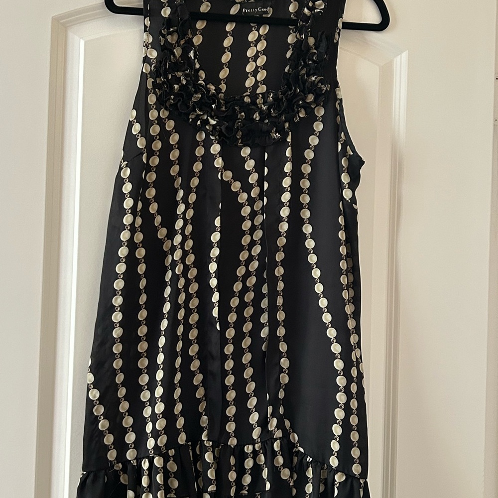 Pretty Good Black White Polka Dot Ruffles Women’s Light Tunic/dress Sz L.